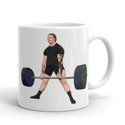 Caricatura del bodybuilder che attinge alla stampa della tazza