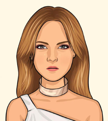 Caricatura del fumetto della ragazza bionda in gonna