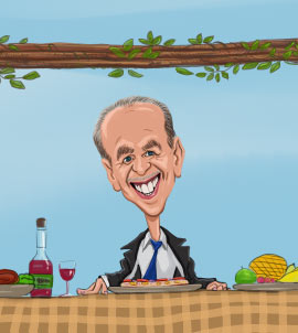 Cuocere seduto alla caricatura del tavolo