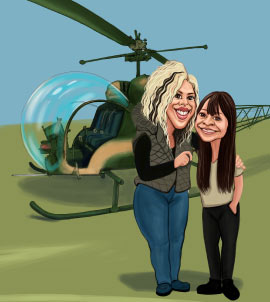 Ragazza con sua madre nella caricatura dell'elicottero