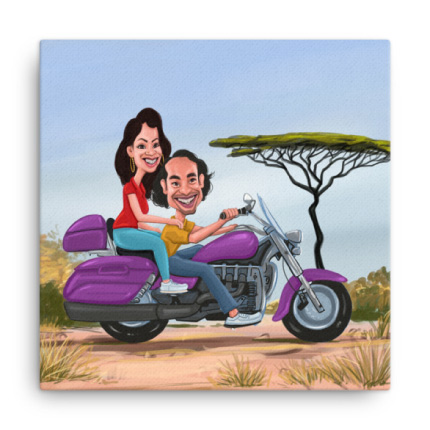 Disegno di caricatura di coppia su tela stampata