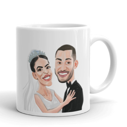 Caricatura di coppia che attinge alla stampa della tazza