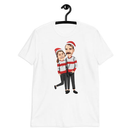 Disegno di caricatura di coppia su stampa di t-shirt