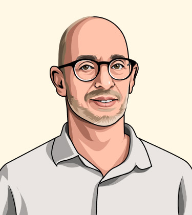 Caricatura del fumetto di giovane uomo calvo