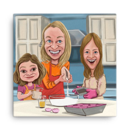 Caricatura della famiglia che disegna su tela stampata