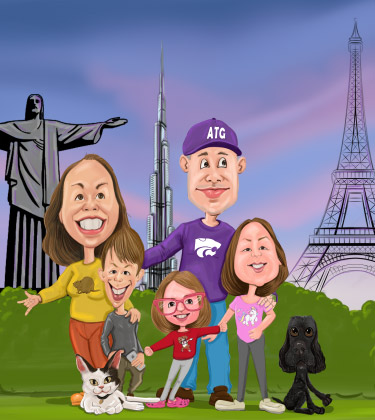 Famiglia ritratta durante un viaggio ed esplorare le meraviglie del mondo