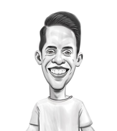 Caricatura in bianco e nero di un tizio normale con un sorriso