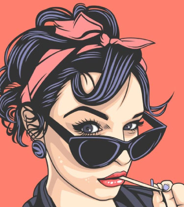Foto cartoonizzata di una donna che indossa occhiali da sole neri