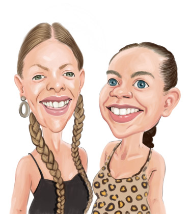 Caricatura di due sorelle che sorridono