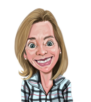 Testa e spalle Disegno di una signora elegante dai capelli castani con un sorriso sul volto