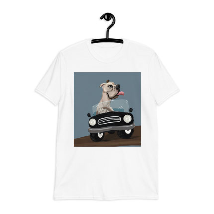 Caricatura del cane che disegna sulla stampa della maglietta