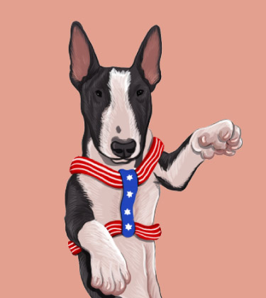 Ritratto del fumetto di un cane sorridente