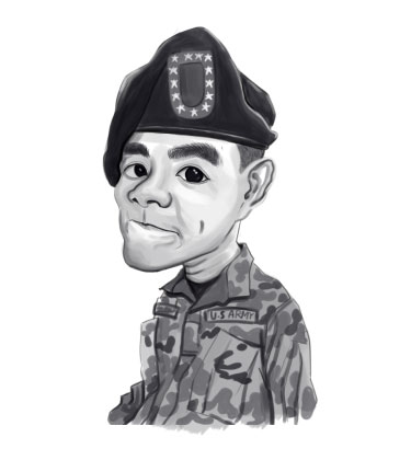 Schizzo di caricatura in bianco e nero di un agente di polizia