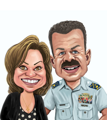 La casalinga sposata e il marito poliziotto abbracciarono la caricatura