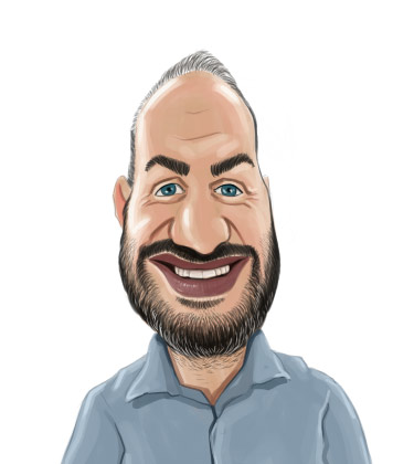 Testa e spalle Divertente disegno di un uomo con un naso enorme