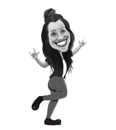 Caricatura in bianco e nero Ritratto di ragazza in posa in tutto il corpo in una scena