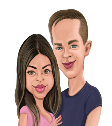 Divertente caricatura di una giovane coppia innamorata