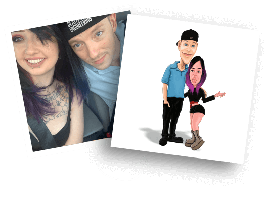 Caricatura del cantante prima/dopo