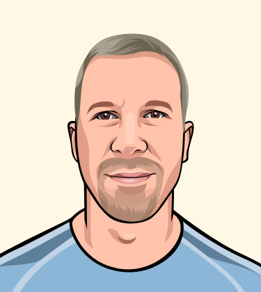 Cartoon Sketch di un ragazzo muscoloso sulla cinquantina
