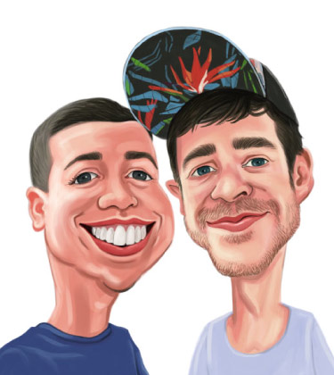 Divertente caricatura di due amici studenti
