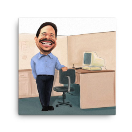 Caricatura dell'insegnante che disegna su tela stampata