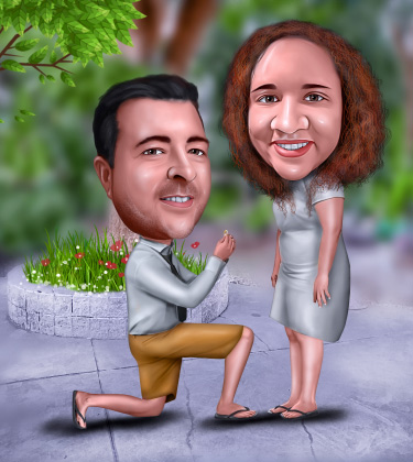 Caricatura realistica della proposta di matrimonio
