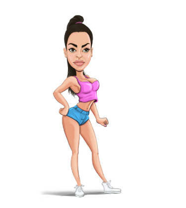 Caricatura completa del corpo di una posa femminile del culturista